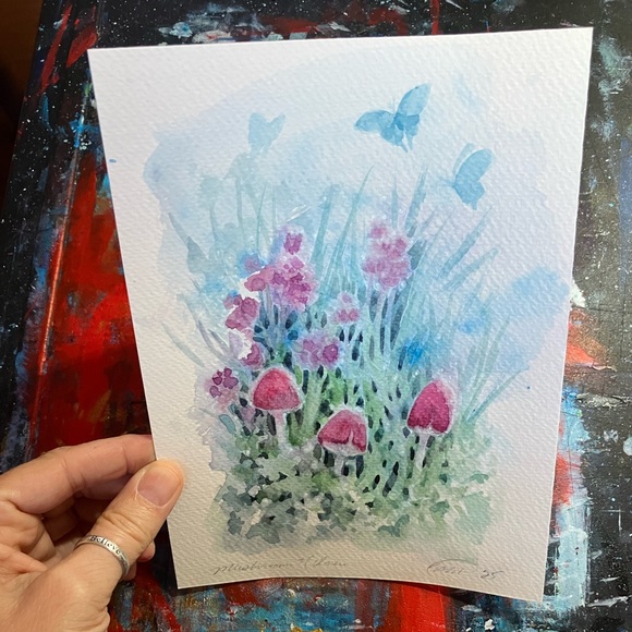 Artettina Other - Original Mushrooms butterfly painting floral landscape art nature Artettina USA
